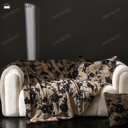 Velvet Vintage Floral Sofa Throw Blanket