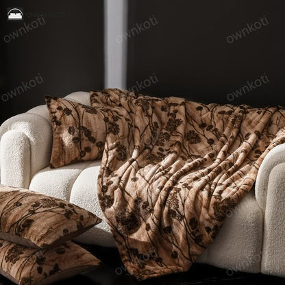 Velvet Rustic Floral Sofa Throw Blanket