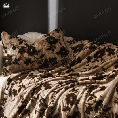 Velvet Vintage Floral Sofa Throw Blanket