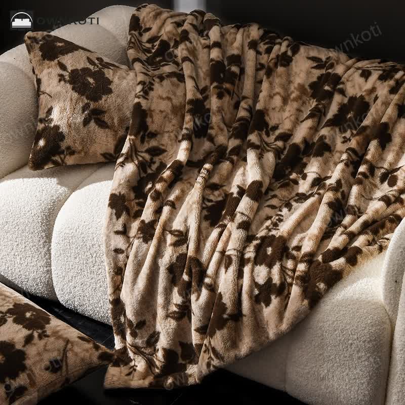 Velvet Vintage Floral Sofa Throw Blanket