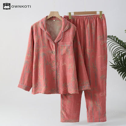 Yarn-dyed Rural Bamboo Cotton Gauze Pajama Set