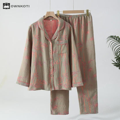 Yarn-dyed Rural Bamboo Cotton Gauze Pajama Set