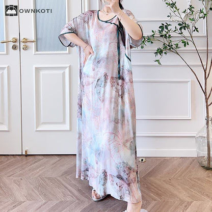 Plus Size Butterfly Breathable Long Nightgown