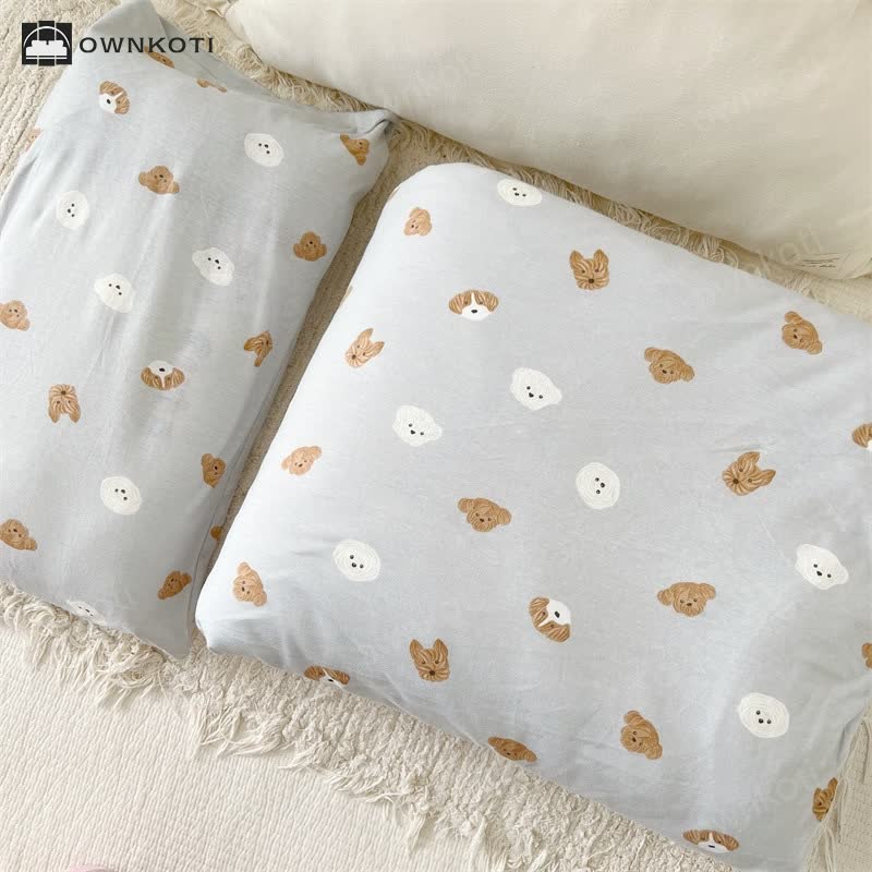 Cute Dog Cotton Duvet Cover with Comforter