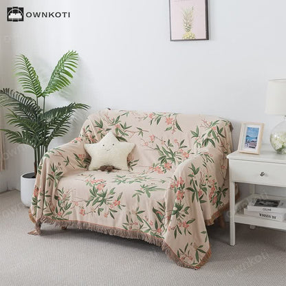 Tassel Cotton Gauze Rural Sofa Blanket