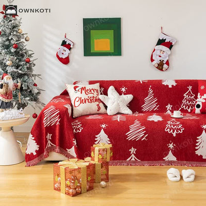 Christmas Tree Chenille Reversible Sofa Protector