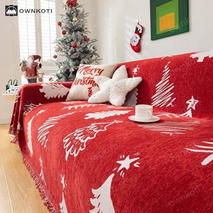 Christmas Tree Chenille Reversible Sofa Protector