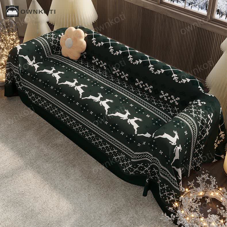 Christmas Festive Elk Chenille Couch Cover