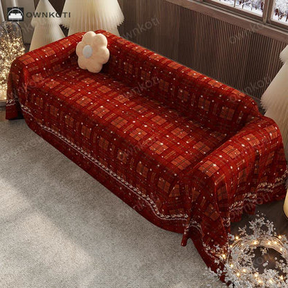 Chenille Christmmas Plaid Couch Cover