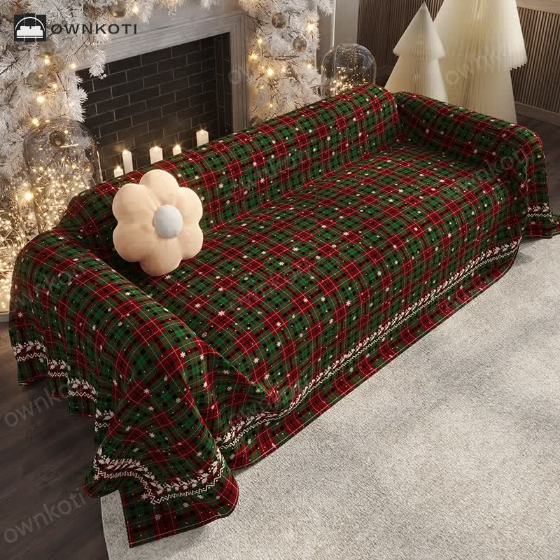 Chenille Christmmas Plaid Couch Cover