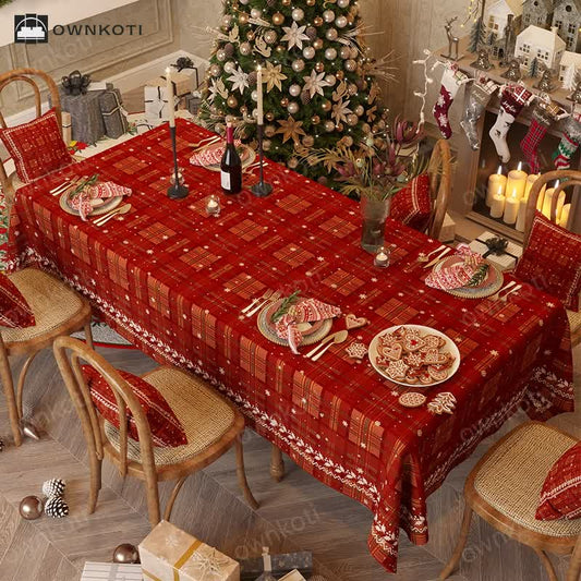 Chenille Christmas Plaid Theme Tablecloth