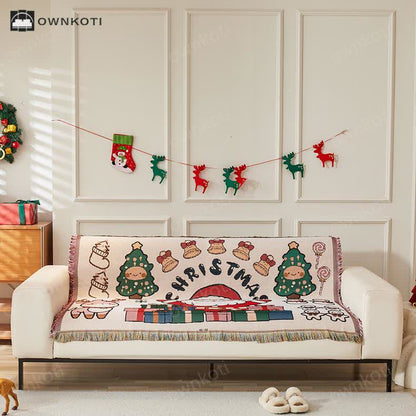 Christmas Cotton Linen Reversible Sofa Protector