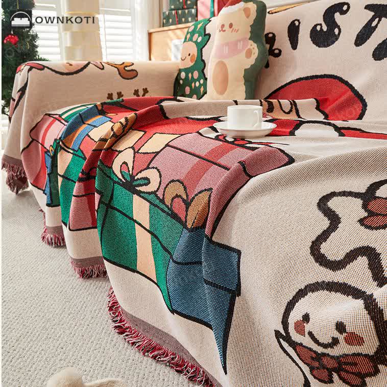 Christmas Cotton Linen Reversible Sofa Protector