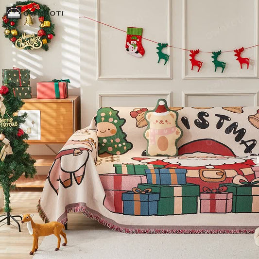 Christmas Cotton Linen Reversible Sofa Protector