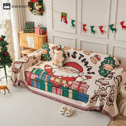 Christmas Cotton Linen Reversible Sofa Protector