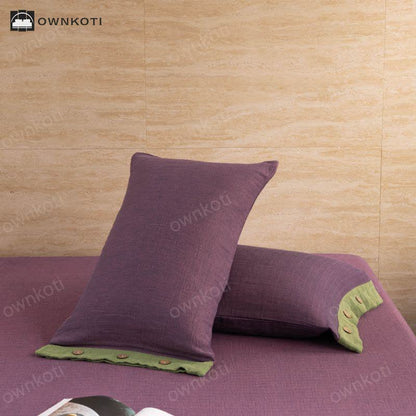 Cotton Gauze Solid Color Button Bedding Set (4PCS)