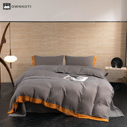 Cotton Gauze Solid Color Button Bedding Set (4PCS)