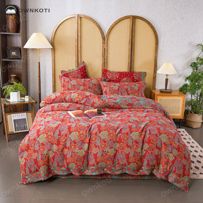 Floral Duvet Cover Cotton Gauze Bedding Set(4PCS)