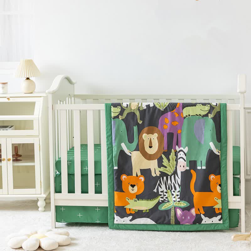 Pure Cotton Cartoon Animal Crib Bedding Set(3PCS)