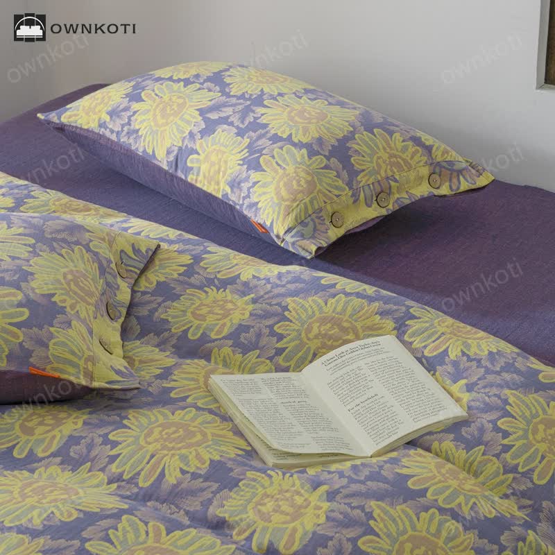 Jacquard Sunflower Cotton Gauze Bedding Set (4PCS)