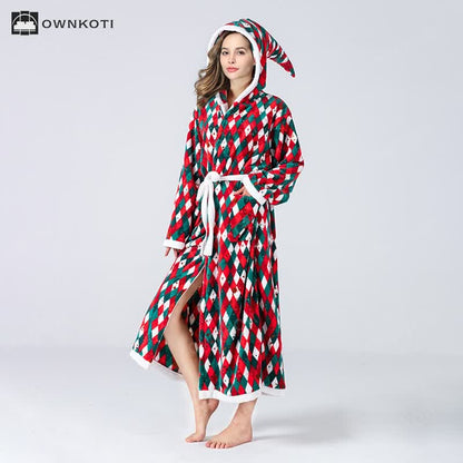 Christmas Flannel Soft Hooded Bathrobe