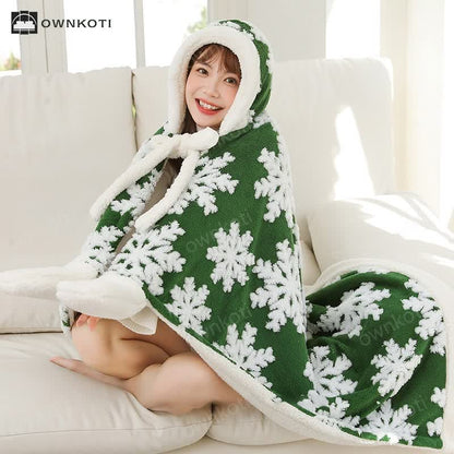 Snowflake Hooded & Gloved Fleece Shawl Blanket