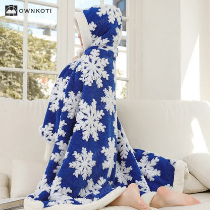 Snowflake Hooded & Gloved Fleece Shawl Blanket