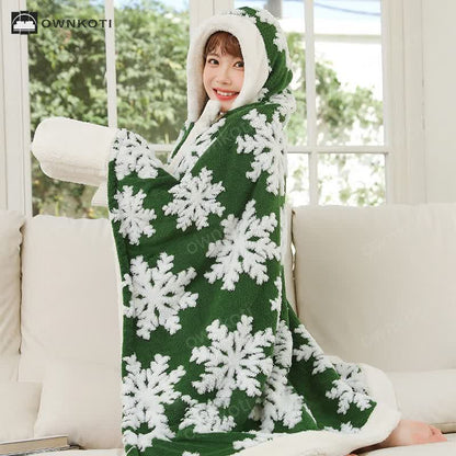 Snowflake Hooded & Gloved Fleece Shawl Blanket