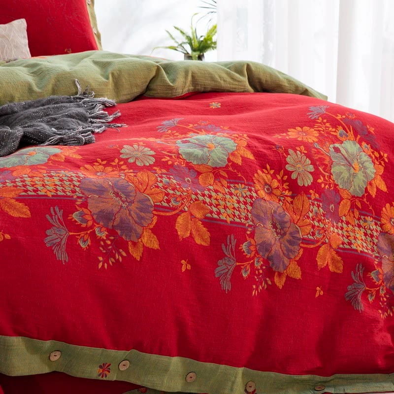 Pure Cotton Floral Button Bedding Sets (4PCS)