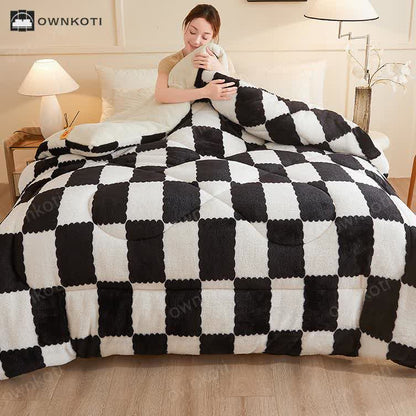 Checkerboard Fleece Blanket Winter Comforter