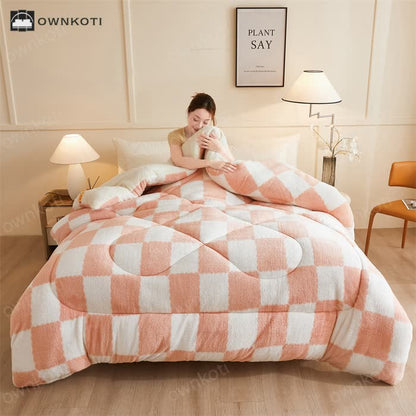 Checkerboard Fleece Blanket Winter Comforter