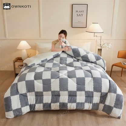 Checkerboard Fleece Blanket Winter Comforter