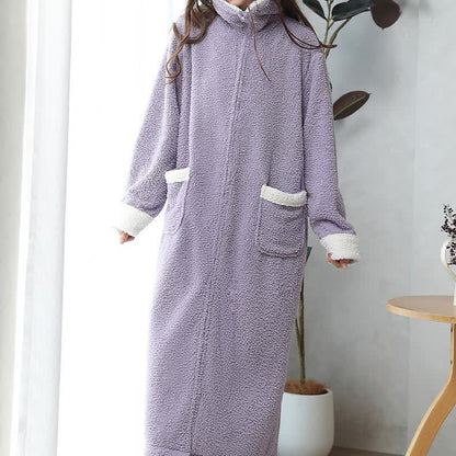 Soft Fleece Warm Zippered Long Nightgown