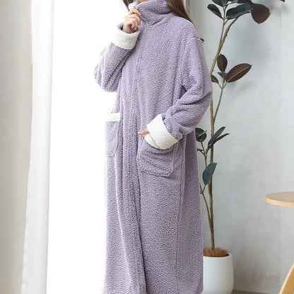 Soft Fleece Warm Zippered Long Nightgown