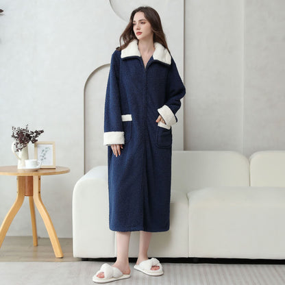 Soft Fleece Warm Zippered Long Nightgown