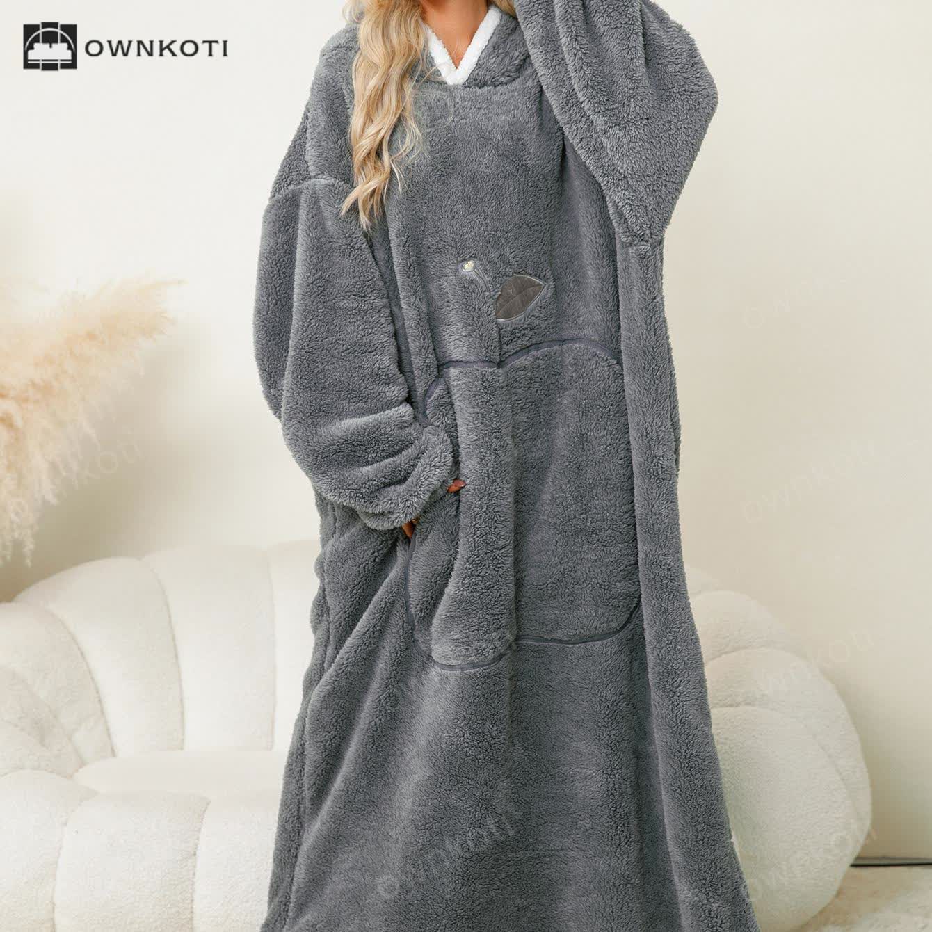 Jacquard Apple Flannel Hooded Nightgown