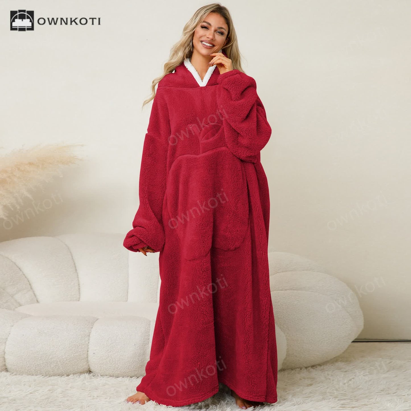 Jacquard Apple Flannel Hooded Nightgown