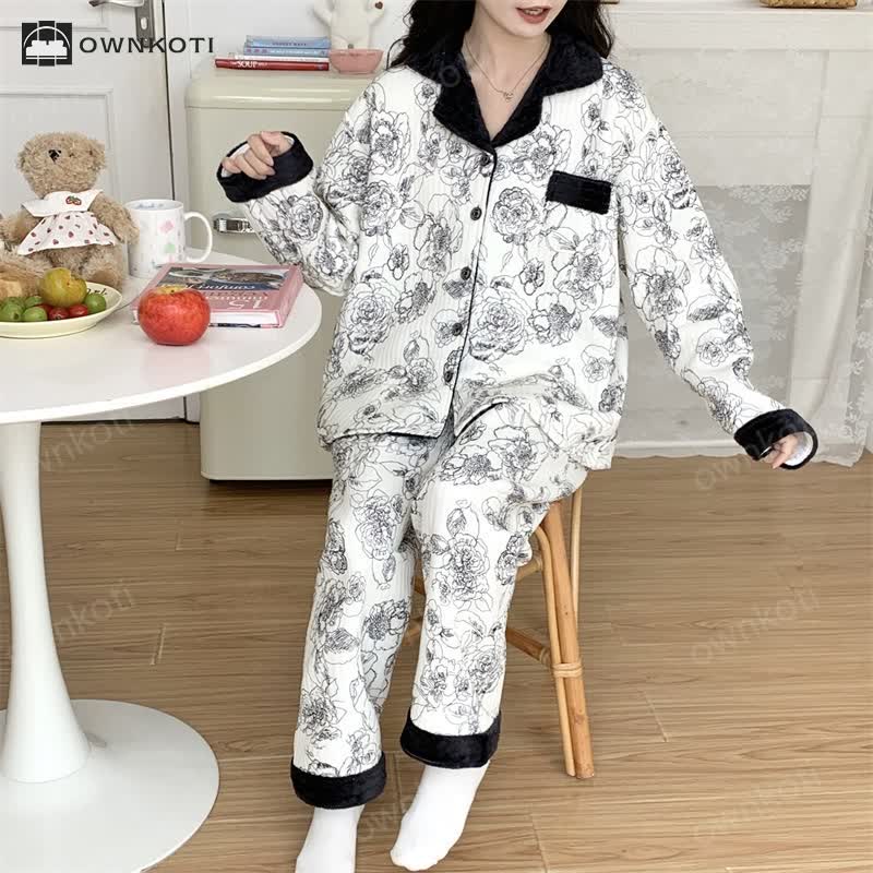 Plus Size Air Cotton Pastoral Pajama Set