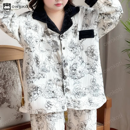 Plus Size Air Cotton Pastoral Pajama Set