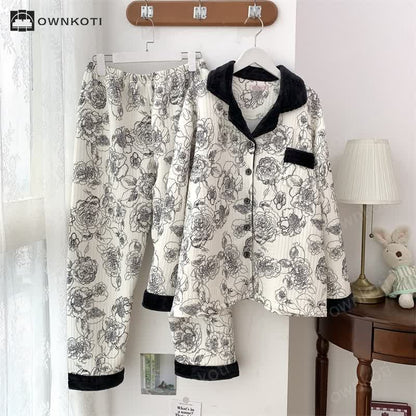 Plus Size Air Cotton Pastoral Pajama Set