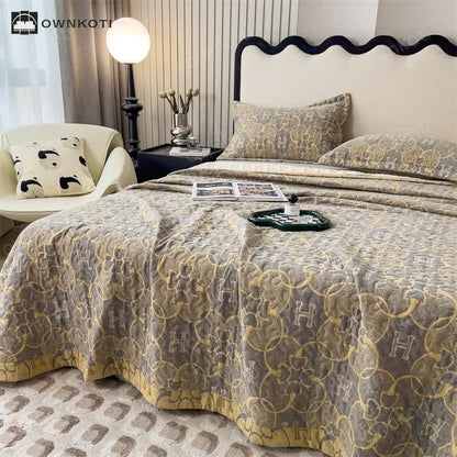 Retro Double Layer Cotton Gauze Quilted Coverlet