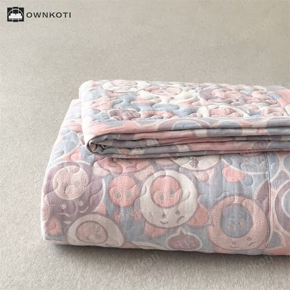 Cartoon Pig Cotton Gauze Quilted Coverlet