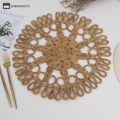 Simple Style Round Shape Straw Placemat