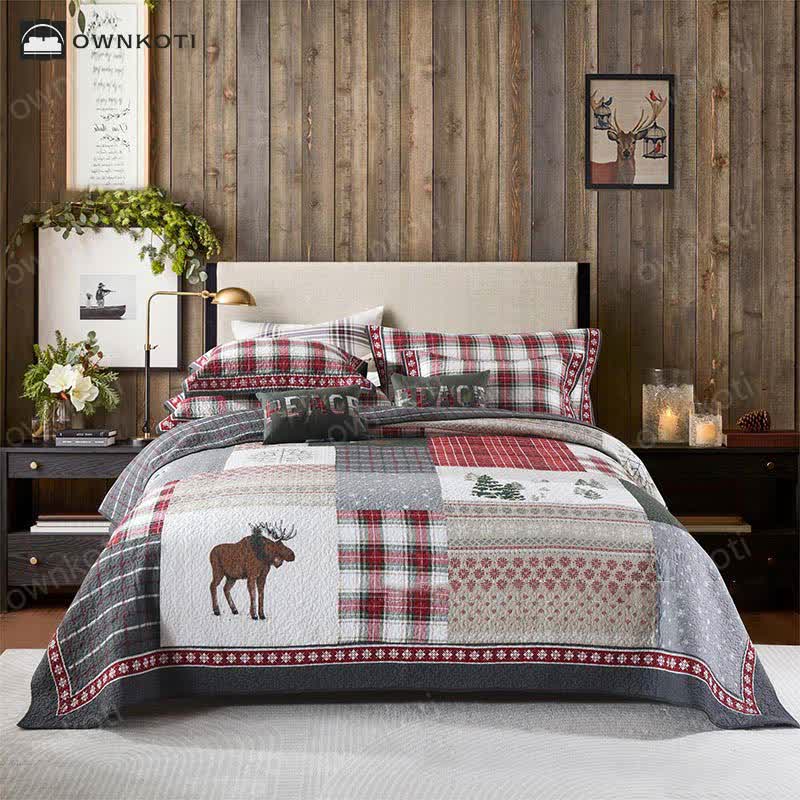 Christmas Patchwork Quilted Cotton Bedding Set(3PCS)