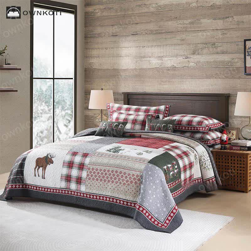 Christmas Patchwork Quilted Cotton Bedding Set(3PCS)