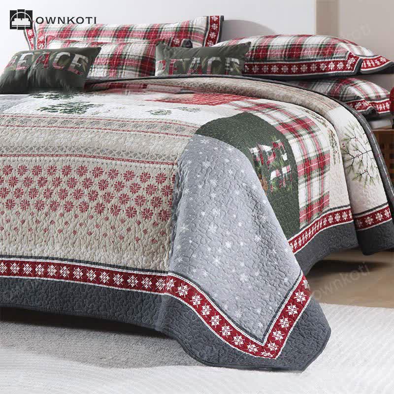 Christmas Patchwork Quilted Cotton Bedding Set(3PCS)