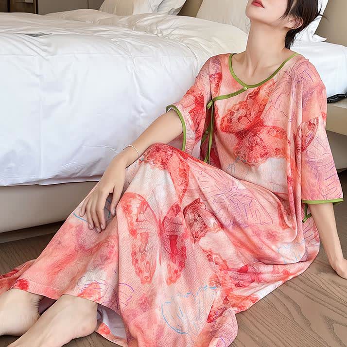 Plus Size Butterfly Breathable Long Nightgown