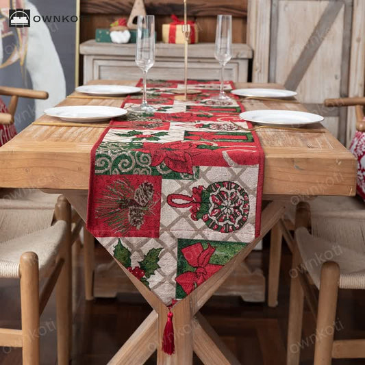 Jacquard Christmas Floral Table Runner