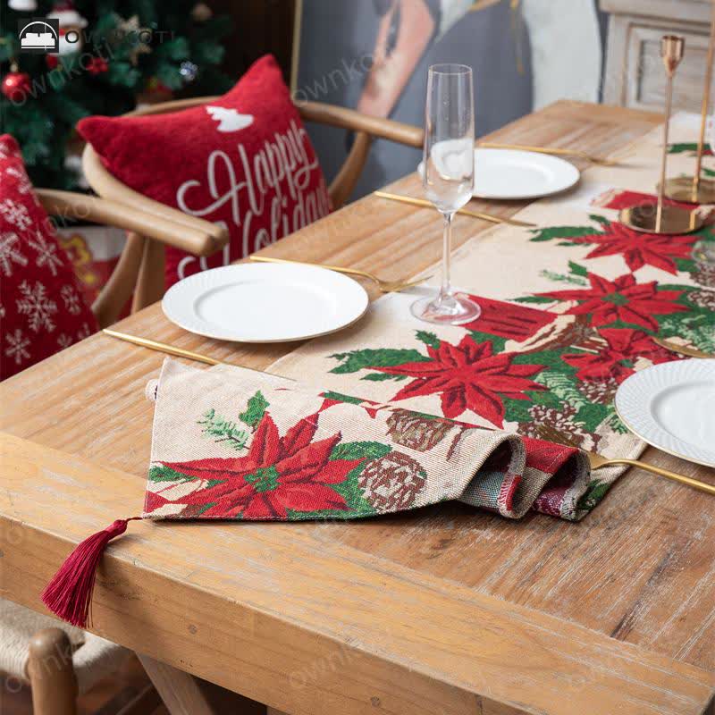 Jacquard Christmas Floral Table Runner