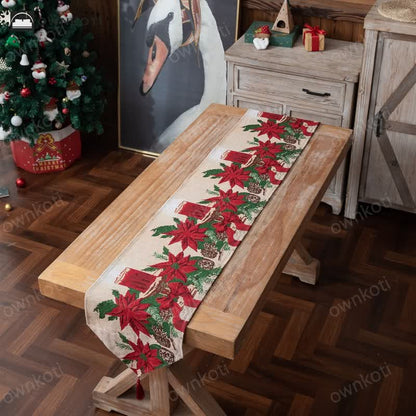 Jacquard Christmas Floral Table Runner